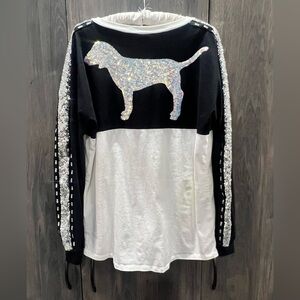 VS PINK bling sequins black and white pullover shirt